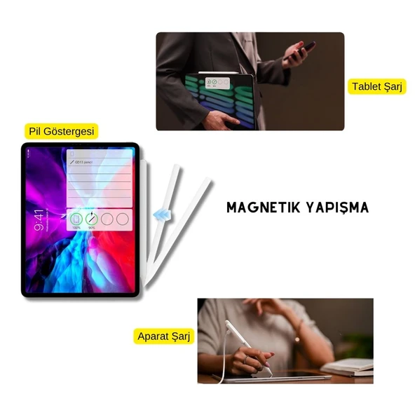 iPad Profesyonel Stylus Kalem Palm Rejection Özellikli Manyetik Şarj Aparatlı Pencil 2 Tablet Kalemi - Resim 3