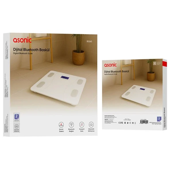 Asonic BS260 Beyaz 260X260 Mm Dijital Bluetooth Baskül (2*AAA Pil Hediyeli) - Resim 4