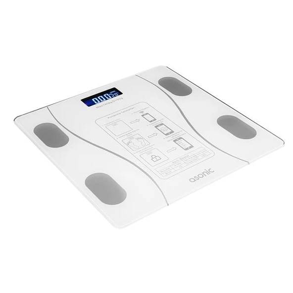 Asonic BS260 Beyaz 260X260 Mm Dijital Bluetooth Baskül (2*AAA Pil Hediyeli) - Resim 2