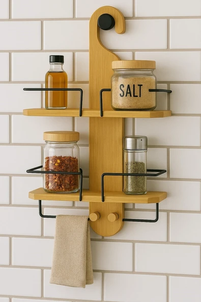 Doğal Bambu Askılı 2 Katlı Çok Amaçlı Raf BR-6721 - Resim 2