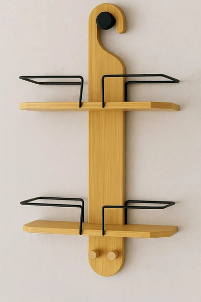 Doğal Bambu Askılı 2 Katlı Çok Amaçlı Raf BR-6721 - Resim 3