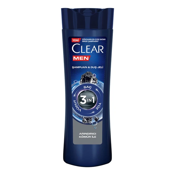 Clear Men 3 in 1 Şampuan  Duş Jeli Arındırıcı Kömür Saç Yüz Vücut İçin 350 ml 3 ADET ürün görseli 1