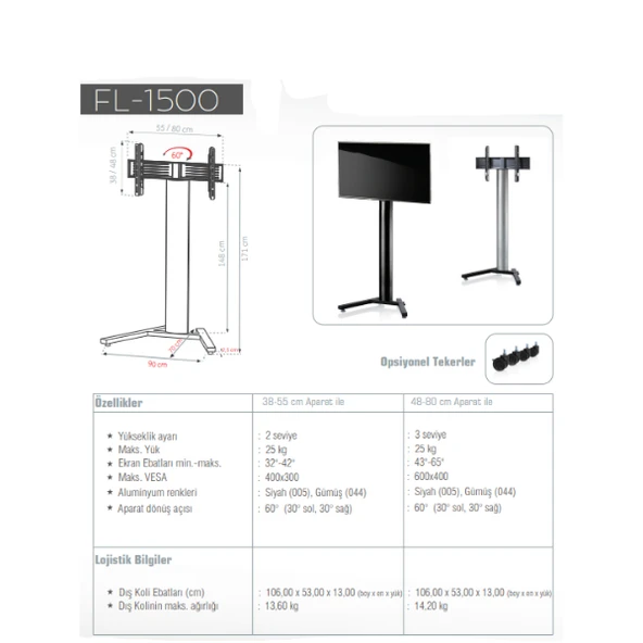 ULTIMATE FL-B-1500 Askılı TV Standı 32'' - 40'' (82 cm - 102 cm) - Tekerleksiz - 3