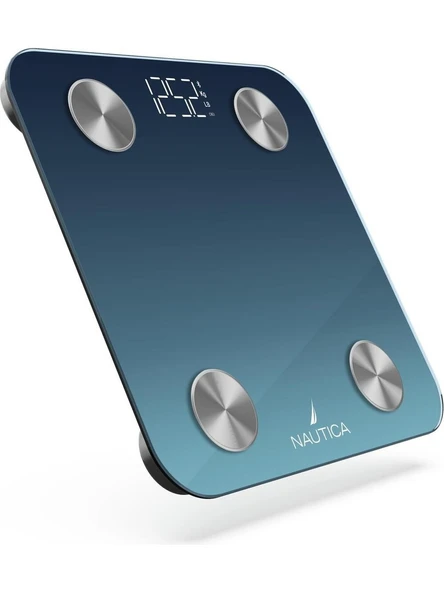 Nautica BT600 Pilli Bluetooth Vücut Analizli Yağ Kas Su Ölçer Hassas Akıllı Tartı Baskül Navy Mavi - Resim 3