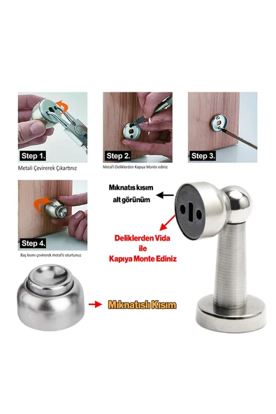 Mıknatıslı Kapı Stoper Ayaklı Metal Tutucu Çarpma Önleyici Durdurucu  Vidalı Tampon Krom 1 Adet ürün görseli 1