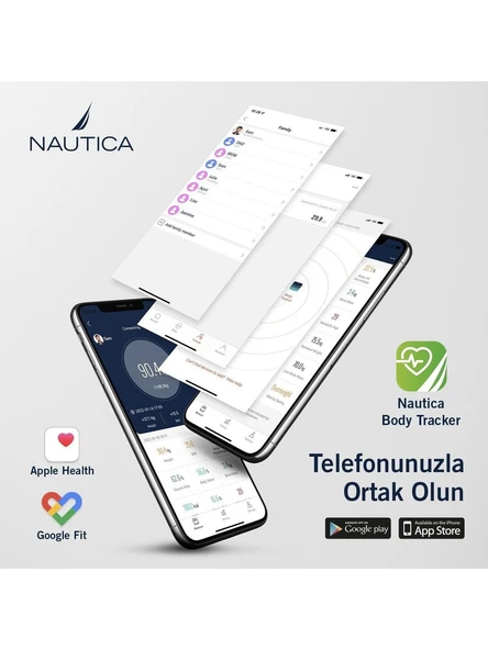 Nautica BT600 Pilli Bluetooth Vücut Analizli Yağ Kas Su Ölçer Hassas Akıllı Tartı Baskül Navy Mavi - Resim 5