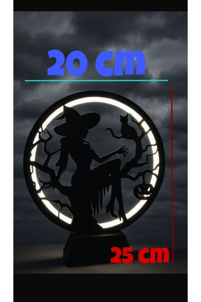 WONE Cadı Silüetli USB Bağlantılı LED Masa Lambası – 25x20 cm Dekoratif Gece Lambası - Resim 2