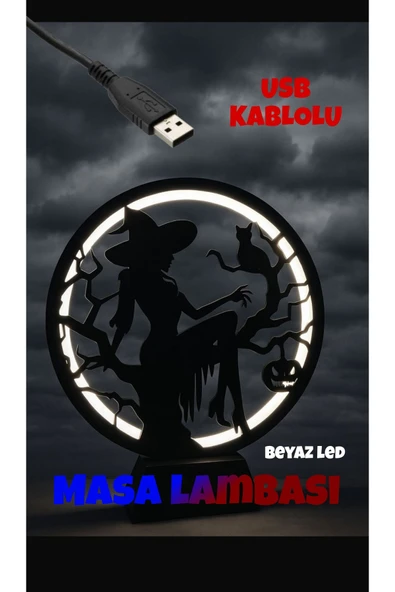 WONE Cadı Silüetli USB Bağlantılı LED Masa Lambası – 25x20 cm Dekoratif Gece Lambası ürün görseli 1
