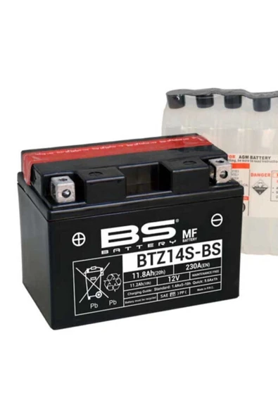 Bs Battery Btz14s-bs 12v 11.8ah Motosiklet Aküsü Agm Bakımsız 230cca Sızdırmaz Mf Akü ürün görseli