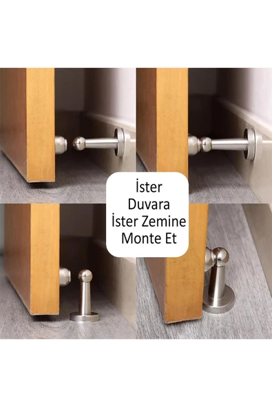 Mıknatıslı Kapı Stoper Ayaklı Metal Tutucu Çarpma Önleyici Durdurucu  Vidalı Tampon Krom 1 Adet - Resim 5