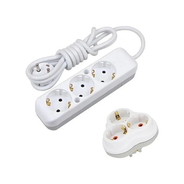 Nilson Flash Beyaz 3'lü Topraklı Grup Priz 1.5 Metre + Golyat ürün görseli