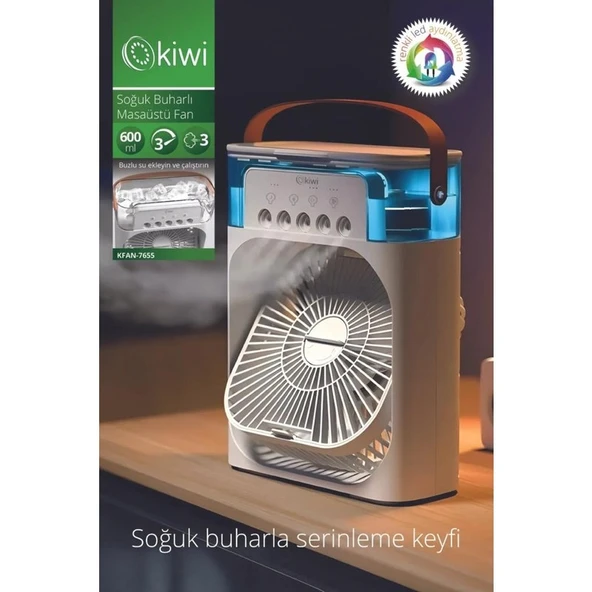 Kiwi KFAN-7655 3'ü 1 Arada Nemlendirici, Gece Lambası ve Soğuk Buharlı Masa Tipi Fan