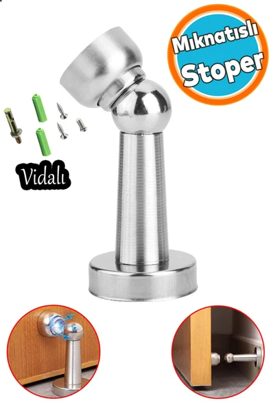 Mıknatıslı Kapı Stoper Ayaklı Metal Tutucu Çarpma Önleyici Durdurucu  Vidalı Tampon Krom 1 Adet - Resim 3