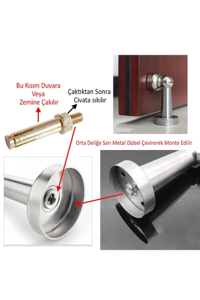 Mıknatıslı Kapı Stoper Ayaklı Metal Tutucu Çarpma Önleyici Durdurucu  Vidalı Tampon Krom 1 Adet - Resim 6