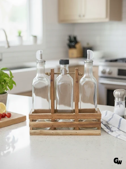 Ahşap Doğal 3Lü Yağdanlık ve Sosluk Takımı(KISA BAŞLIK)(SET)(KİRAZ) Ahşap Rengi 1 SET - Resim 2