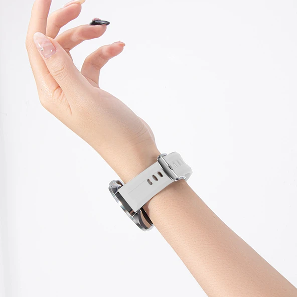 Sneezy Huawei Watch GT5 46mm İle Uyumlu Spor Silikon Metal Tokalı Soft Saat Kordonu  Beyaz - Resim 5