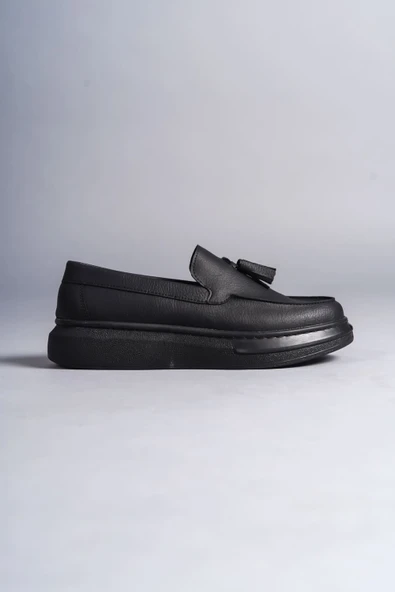 SLW154 Blaze Bağcıksız Püsküllü Cilt Erkek Günlük Spor Klasik Ayakkabı CST - Siyah - 4