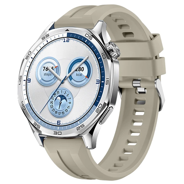 Sneezy Huawei Watch GT5 46mm İle Uyumlu Spor Silikon Metal Tokalı Soft Saat Kordonu  Krem ürün görseli