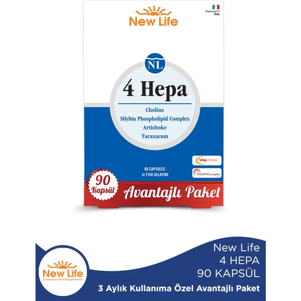 New Life 4 Hepa 90 Yumuşak Kapsül - Silibin Fosfolipid - Kolin - Enginar Yaprağı ve Karahindiba Kök Ekstresi