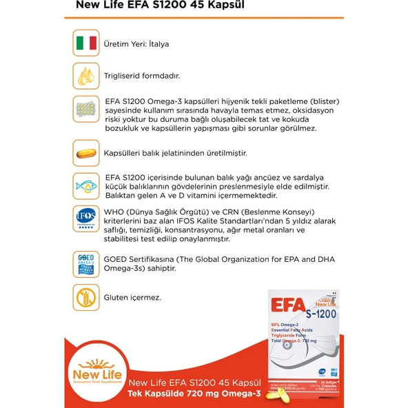 New Life Efa S 1200 Balık Yağı 45 Kapsül - 4
