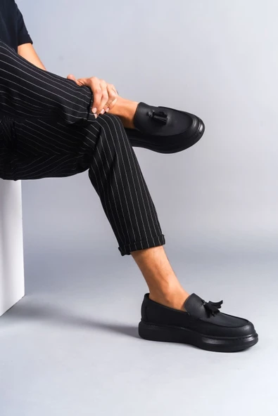 SLW154 Blaze Bağcıksız Püsküllü Cilt Erkek Günlük Spor Klasik Ayakkabı CST - Siyah - 2