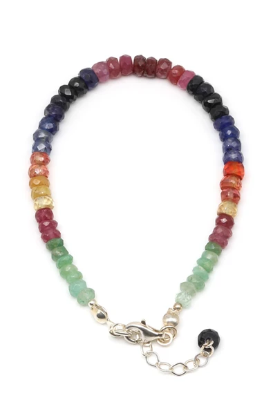 Yakut - Safir - Zümrüt Doğal Taş 925 Ayar Gümüş Bileklik Rondel Kesim - BLK-2022 - 2