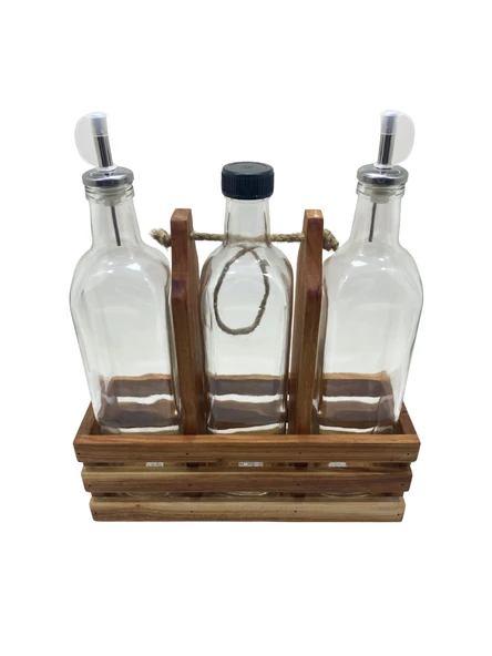 Ahşap Doğal 3Lü Yağdanlık ve Sosluk Takımı(KISA BAŞLIK)(SET)(KİRAZ) Ahşap Rengi 1 SET - Resim 4