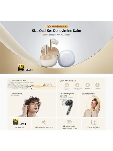 QCY MeloBuds Pro HT08 ANC TWS Siyah Kulak İçi Bluetooth Kulaklık - Siyah - Resim 6