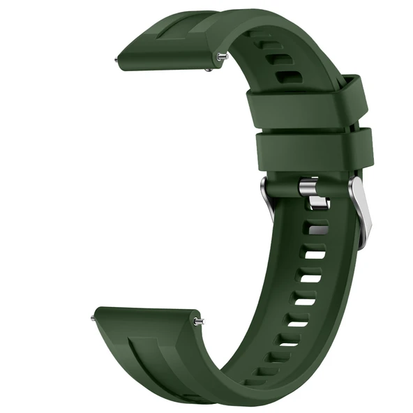 Sneezy Huawei Watch GT5 46mm İle Uyumlu Spor Silikon Metal Tokalı Soft Saat Kordonu  Haki - Resim 3