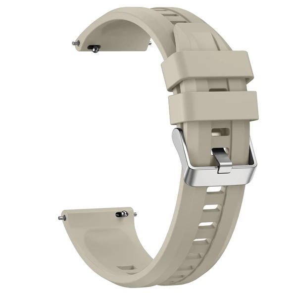 Sneezy Huawei Watch GT5 46mm İle Uyumlu Spor Silikon Metal Tokalı Soft Saat Kordonu  Krem - Resim 2