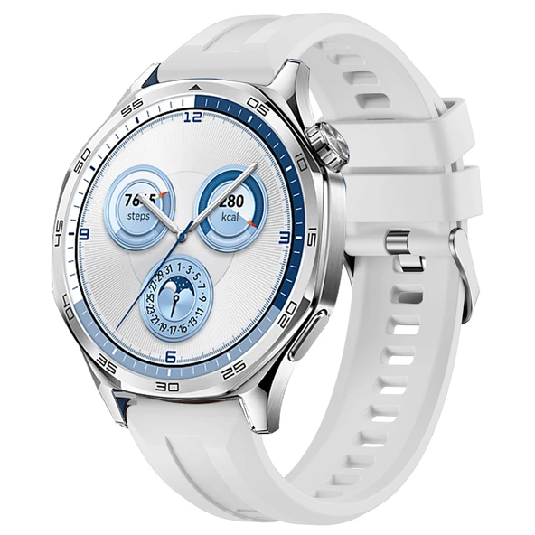 Sneezy Huawei Watch GT5 46mm İle Uyumlu Spor Silikon Metal Tokalı Soft Saat Kordonu  Beyaz ürün görseli