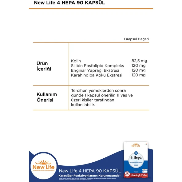 New Life 4 Hepa 90 Yumuşak Kapsül - Silibin Fosfolipid - Kolin - Enginar Yaprağı ve Karahindiba Kök Ekstresi - 3