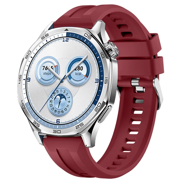 Sneezy Huawei Watch GT5 46mm İle Uyumlu Spor Silikon Metal Tokalı Soft Saat Kordonu  Mürdüm ürün görseli