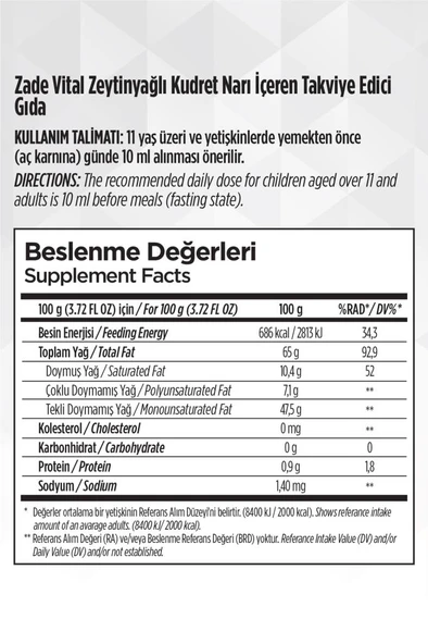 Zade Vital Zeytinyağlı Kudret Narı İçeren Takviye Edici Gıda 20Mlx8 - Resim 3