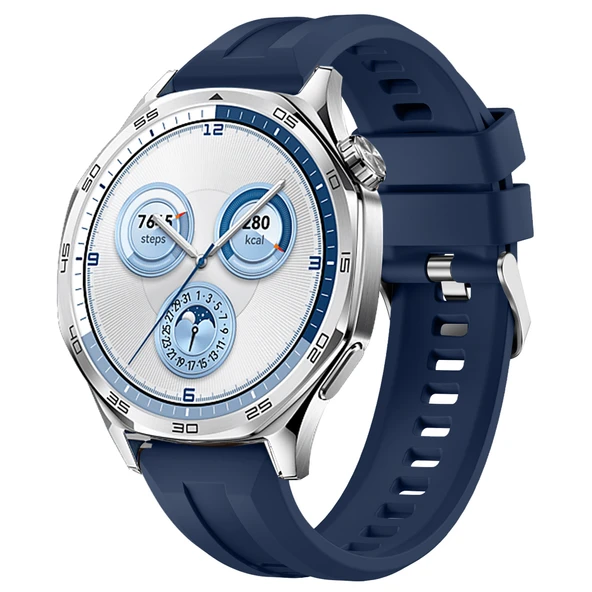 Sneezy Huawei Watch GT5 46mm İle Uyumlu Spor Silikon Metal Tokalı Soft Saat Kordonu  Lacivert ürün görseli