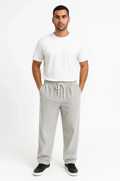 Erkek Fitilli Kadife Cepli Buggy Pantolon Oversize Rahat Kalıp - Gri ürün görseli 1