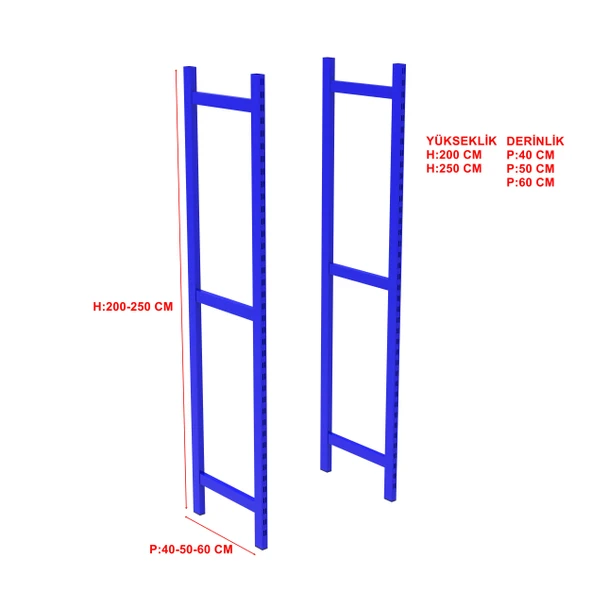 2 ADET DEPO RAFI HAFİF RACK AYAK   Mavi 60x200 1.50 mm ürün görseli