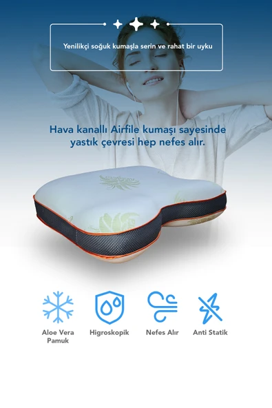 Aloe Vera kumaşlı horlama azaltıcı-önleyici yastık,ortopedik cilt dostu Visco parçacıklı yastık - Resim 5