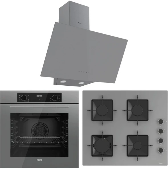 Ferre Flowart QBL63CPR-SS208-D079 7 Prog. Dijital Turbo Ankastre Set - Gri