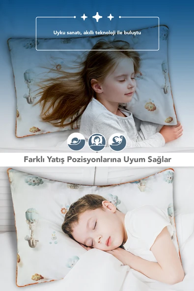 Müslin kumaşlı ortopedik çocuk yastığı,Visco parçacıklı pamuk kılıflı  40*60 *1100 gr(bulut) - Resim 6