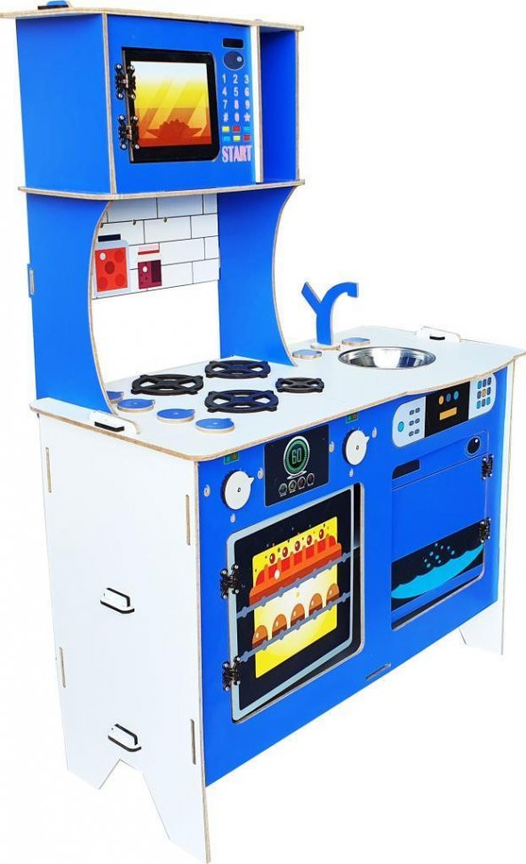 Woodylife Ahşap Çocuk Oyuncak Mutfak Seti104 cm UV Baskılı Pastalı Mavi Evcilik Oyuncak Kutu - 2