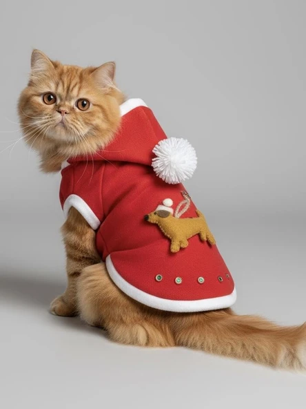 Buddy Kapşonlu Yılbaşı Kedi Sweatshirt Noel - Resim 7