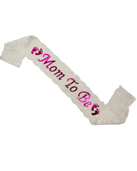 Mom To Be Beyaz Dantelli Pembe Kuşak 9x140 cm ürün görseli