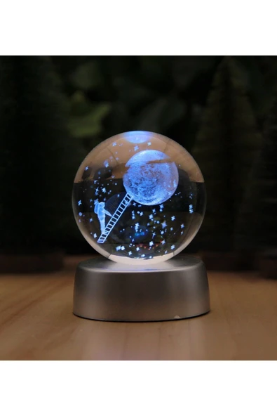 Ledli USB'li Plastik Standlı Merdivenle Aya Çıkan Astronot Temalı Küre Renkli RGB 3D Oda Gece Lamba ürün görseli 1