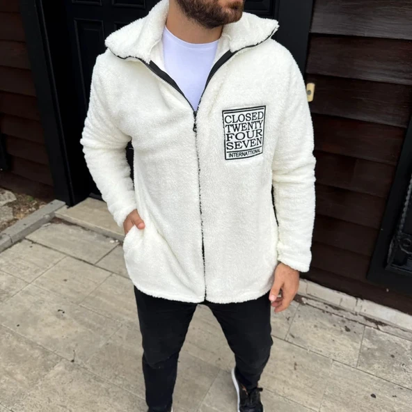 Erkek Polar Fermuarlı Sweatshirt – Kapüşonsuz, Cepli, Yumuşak Dokulu, Oversize Rahat Kalıp, Kışlık Sıcak Tutan Fermuarlı - Resim 2