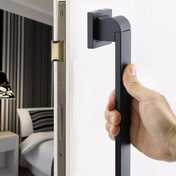 Sürgülü Kapı Çekme Kolu Tutma Kulpu Kulbu Çelik Dış Kapı Tutamağı Kol Siyah 60 Cm - Resim 2