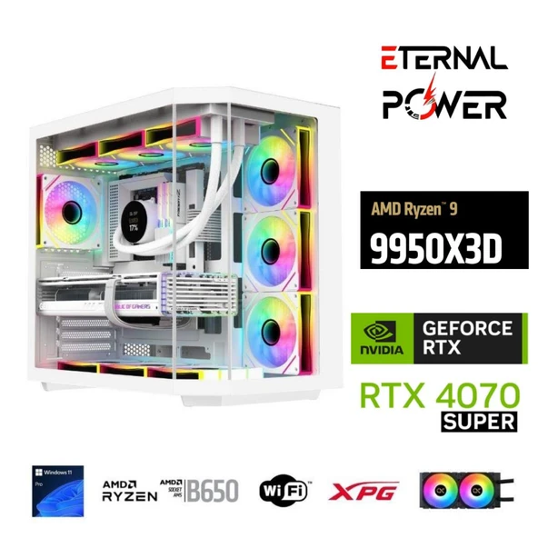 ETERNAL POWER  RYZEN 9 9950X3D 64GB DDR5 1TB M.2  RTX 4070 SUPER B650 WIFI 750W 240M ürün görseli 1