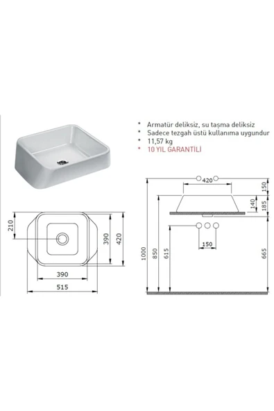 Firenze Çanak Lavabo Parlak Beyaz 1005-001-0125 - 2