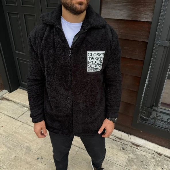 Erkek Polar Fermuarlı Sweatshirt – Kapüşonsuz, Cepli, Yumuşak Dokulu, Oversize Rahat Kalıp, Kışlık Sıcak Tutan Fermuarlı - Resim 3