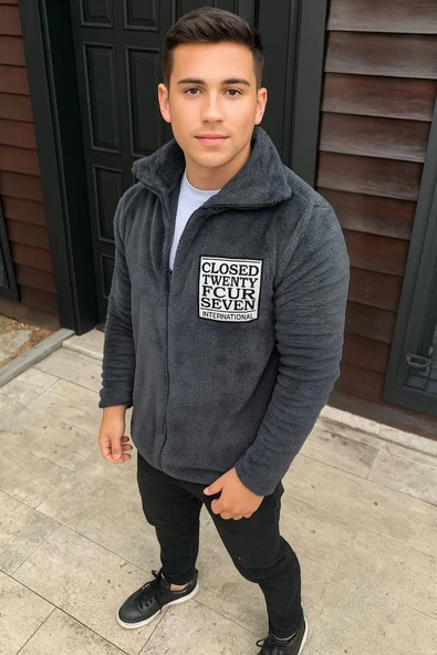 Erkek Polar Fermuarlı Sweatshirt – Kapüşonsuz, Cepli, Yumuşak Dokulu, Oversize Rahat Kalıp, Kışlık Sıcak Tutan Fermuarlı ürün görseli 1